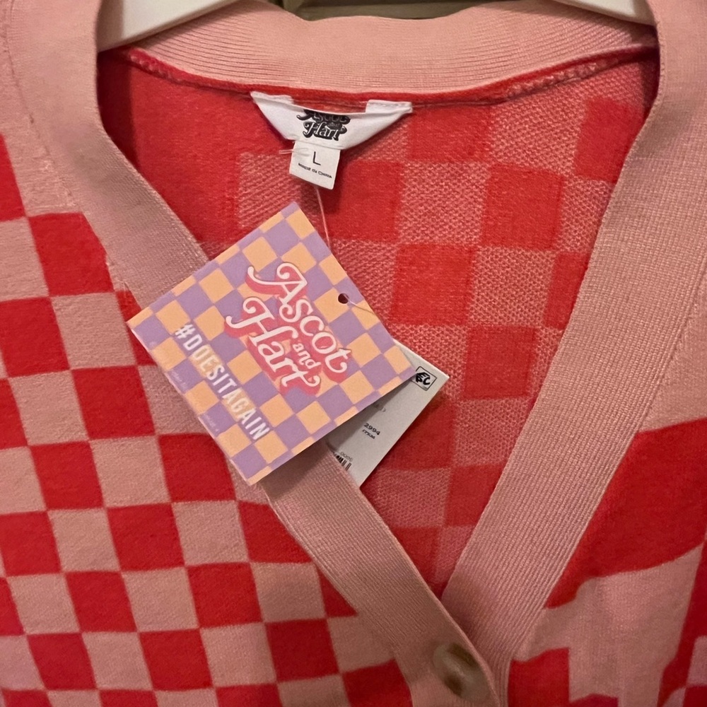 Ascot & Hart Pink And Red Cardigan Sweater. Women Size Large